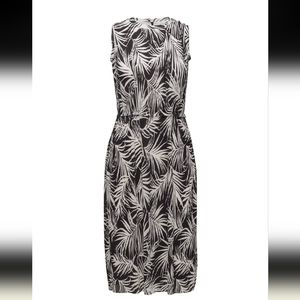 Hugo Boss Emago Palm Print, Slim Fit Pleated Leaf, Midi Dress, size Large